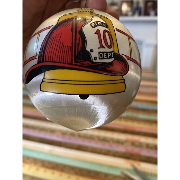 VINTAGE Satin Ball Firefighter Fire Dept 10 Christmas Ornament Fire Engine 80s - Picture 8 of 13